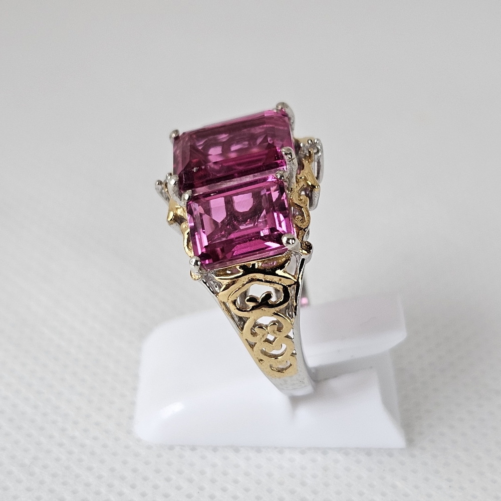 Radiant Orchid Quartz & White Zircon Ring Vermeil Platinum Sterling Silver Sz 7 - Picture 9 of 10